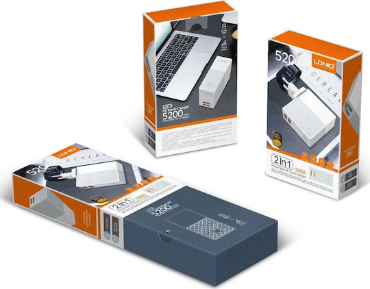 Ldnio PA606 Power Bank 5200mAh με 2 Θύρες USB-A Λευκό