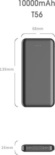 Xipin PX102 Power Bank 10000mAh 18W με 2 Θύρες USB-A Quick Charge 2.0 / Quick Charge 3.0 Μαύρο