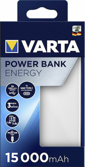 Varta Energy Power Bank 15000mAh с 2 USB-A порта и USB-C порт Бял