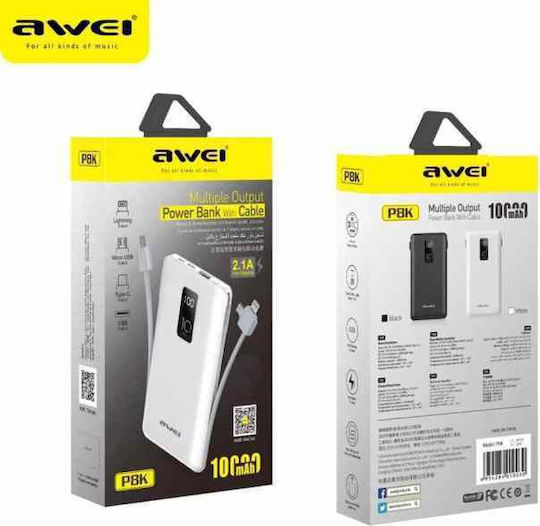 Awei P8K Power Bank 10000mAh με Θύρα USB-A Μαύρο