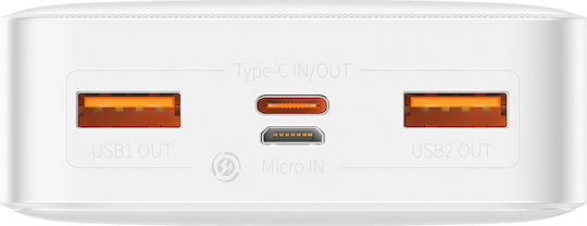 Baseus Bipow Digital Display Power Bank 20000mAh 20W με 2 Θύρες USB-A και Θύρα USB-C Λευκό