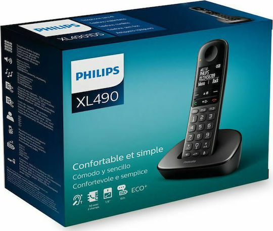Philips XL490 Ασύρματο Τηλέφωνο με Ελληνικό Μενού Μαύρο
