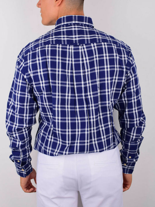 Gant Men's Shirt Long Sleeve Cotton Checked Blue