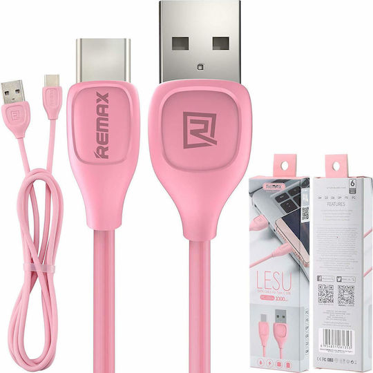 Remax Lesu RC-050a USB 2.0 Кабел USB-C Мъжки - USB-A Розов 1м