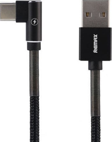Remax Data RC-119a Angle (90°) / Braided USB 2.0 Cable USB-C male - USB-A Μαύρο 1m