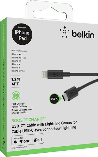 Belkin Boost Charge USB-C to Lightning Cable 18W Μαύρο 1.2m (F8J239bt04-BLK)