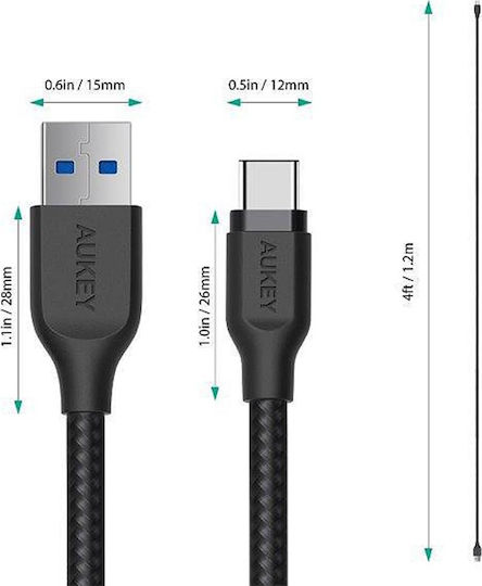 Aukey Braided USB 3.0 Cable USB-C male - USB-A 60W Black 1.2m (CB-AC1)