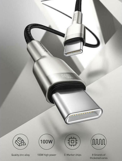 Baseus Cafule Metal Braided USB 2.0 Cable USB-C Male - USB-C 100W PD Black 2m CATJK-D01