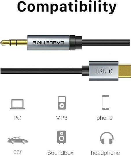 Cabletime Cablu C160 USB 2.0 USB-C Masculin - 3,5 mm Negru 1m