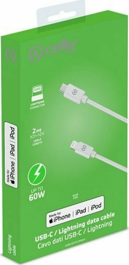 Celly Regular la Cablu Lightning 60W Alb 2m (USBLIGHTC2MWH)
