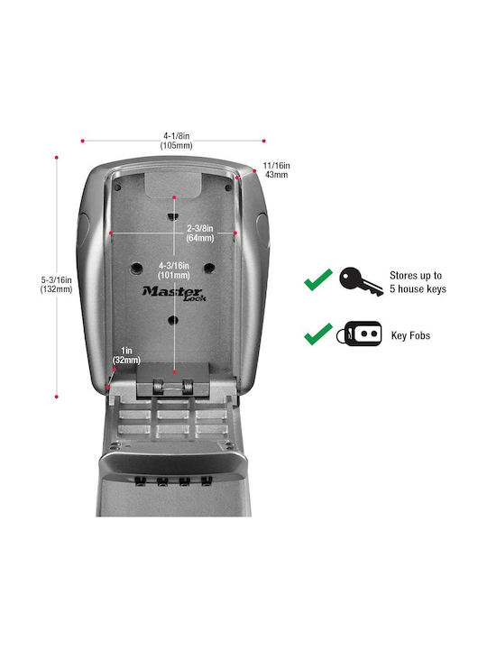 Master Lock Wall-Mounted Combination Key Holder Metallic With Combination Dial 13.2x4.3x10.5cm