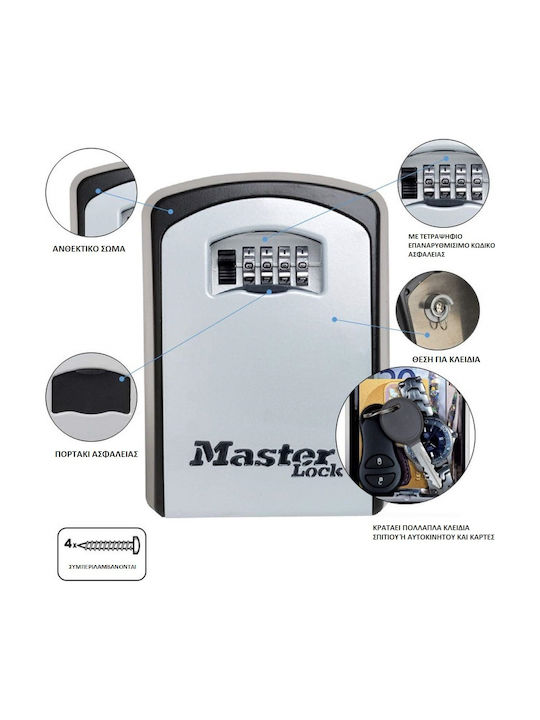 Master Lock Wall-mounted Combination Key Holder Metallic with Combination Dial 10.6x5.1x14.6cm