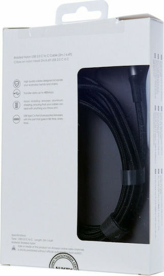 Aukey Braided USB 2.0 Cable USB-C male - USB-C 60W Μαύρο 2m CB-CD6