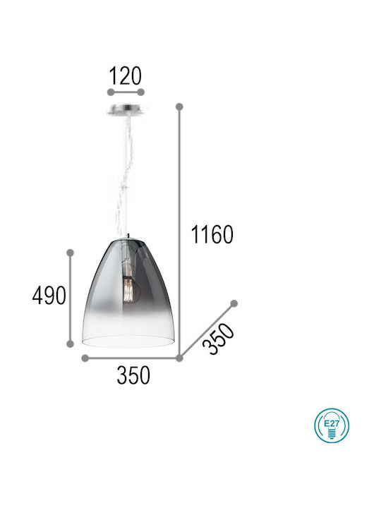 Ideal Lux Audi-20 SP1 Κρεμαστό Φωτιστικό για Ντουί E27 Γκρι 35εκ.