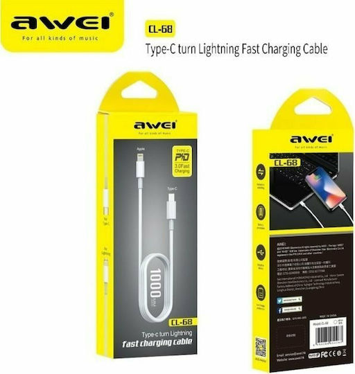 Awei CL-68 USB-C to Lightning Cable 18W Λευκό 1m
