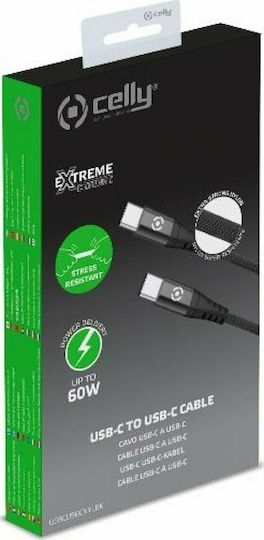Celly Braided USB 2.0 Cable USB-C male - USB-C 100W PD Μαύρο 1m USBCUSBCPDBK