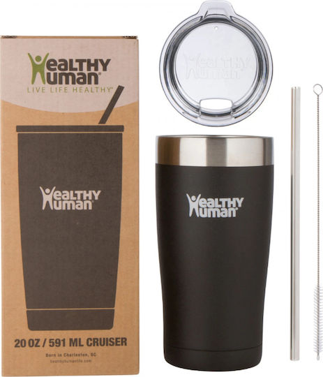 Healthy Human Cruiser Tumbler Glass Thermos Stainless Steel BPA Free 350ml Brown With Straw