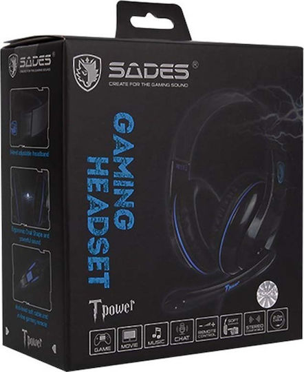 Sades Tpower Over Ear Gaming Headset με σύνδεση 3.5mm Μπλε