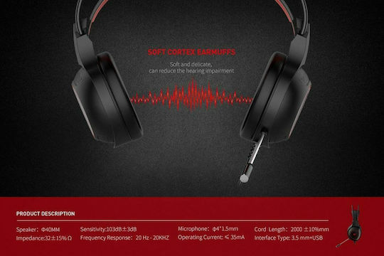 Havit H2239D Over Ear Gaming Headset με σύνδεση 3.5mm / USB