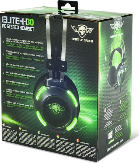 Spirit of Gamer Elite H30 Over Ear Gaming Headset με σύνδεση 3.5mm / USB Πράσινο