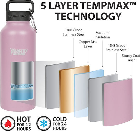 Healthy Human Stein Bottle Thermos Stainless Steel BPA Free 620ml Pink With Loop