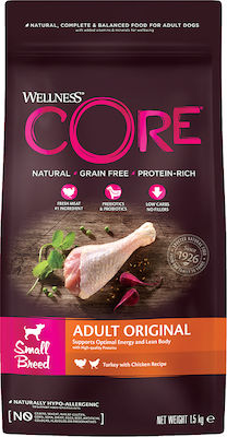 Wellness Core Grain Adult Original Small 1.5kg Dry Food Grain Free for Adult Dogs of Small Breeds with Turkey and Chicken