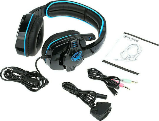 Sades GPower Over Ear Gaming Headset με σύνδεση 2x3.5mm Μπλε
