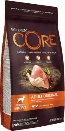 Wellness Core Adult Original Medium 10kg Ξηρά Τροφή χωρίς Σιτηρά για Ενήλικους Σκύλους Μεσαίων Φυλών με Κοτόπουλο και Γαλοπούλα