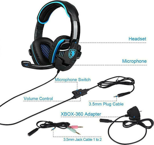 Sades SA-708GT Over Ear Gaming Headset με σύνδεση 2x3.5mm / 3.5mm Μπλε