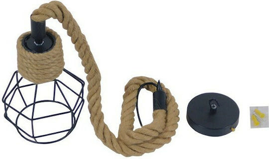 GloboStar Hellet Pendant Light Black with Rope for Socket E27 16x16x25cm