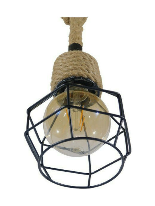 GloboStar Hellet Pendant Light Black with Rope for Socket E27 16x16x25cm