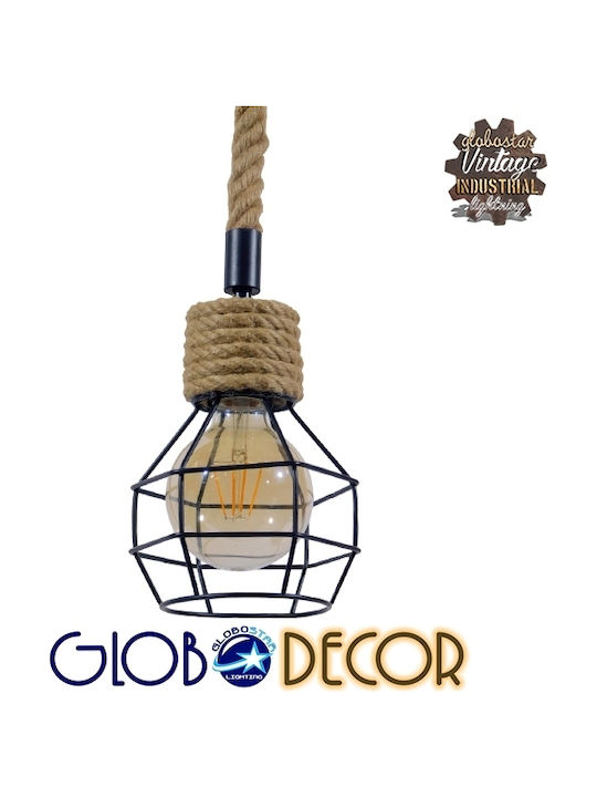 GloboStar Hellet Pendant Light Black with Rope for Socket E27 16x16x25cm