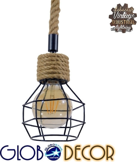 GloboStar Hellet Pendant Light Black with Rope for Socket E27 16x16x25cm