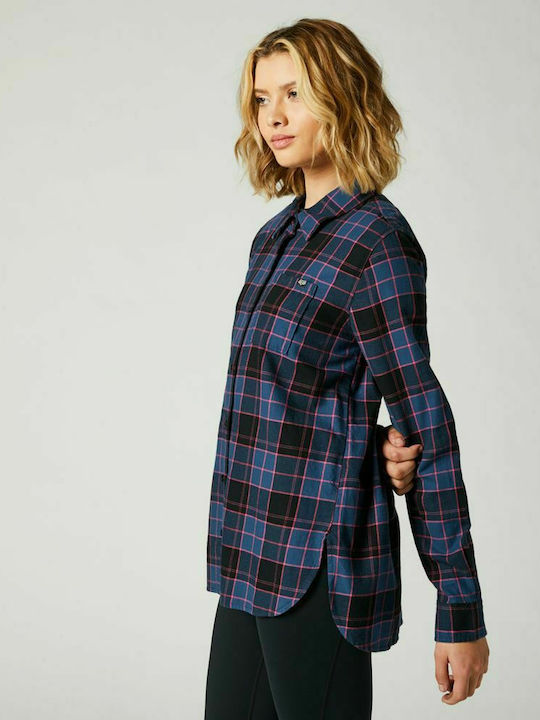 Pines Women's Checked Long Sleeve Shirt Navy Blue