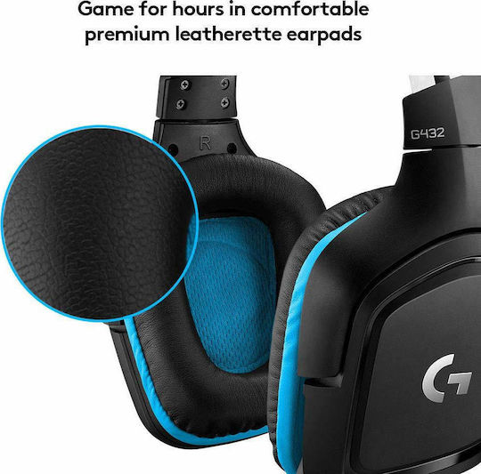 Logitech G432 7.1 Over Ear Gaming Headset with Connection 3.5mm / USB Blue