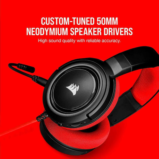 Corsair HS35 Over Ear Gaming Headset with Connection 3.5mm Red