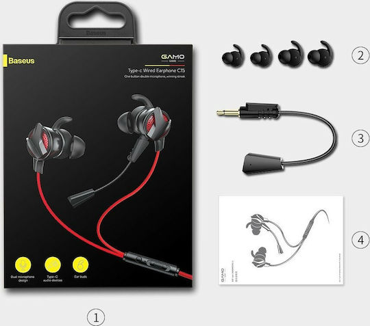 Baseus Gamo C15 In Ear Gaming Headset με σύνδεση USB Κόκκινο