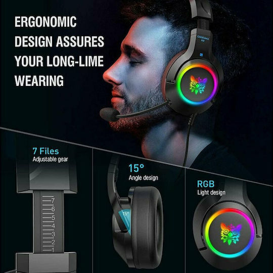 Onikuma K9 Over Ear Gaming Headset cu conexiune 3,5mm / USB Negru