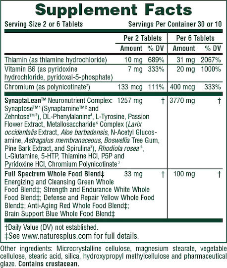 Nature's Plus Synaptalean RX Fat Loss Συμπλήρωμα για Αδυνάτισμα 60 ταμπλέτες