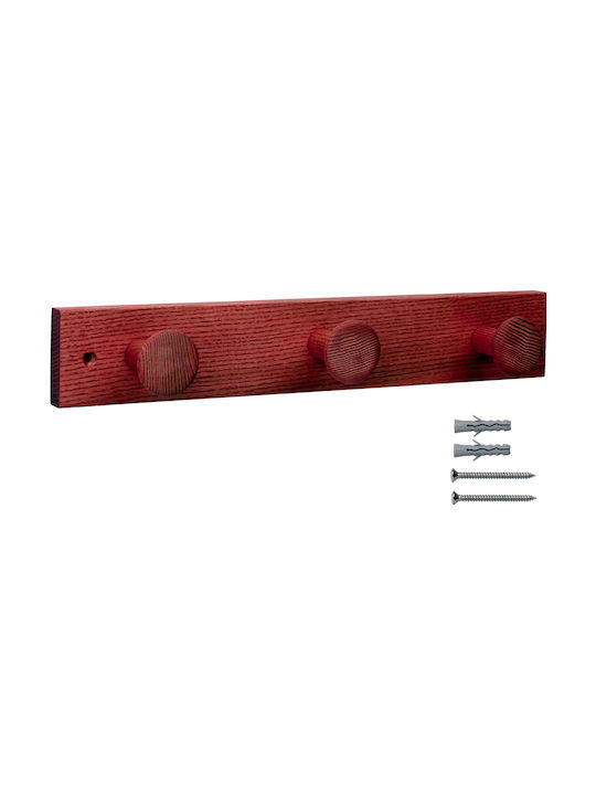 Inofix Wooden Wall Hanger with 3 Slots Κόκκινη 36x6x6cm 1pc