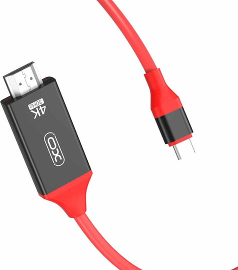 XO GB-005 HDMI 1.4 High Speed 1080p 120Hz Cable HDMI Male - USB-C Male 2m Red