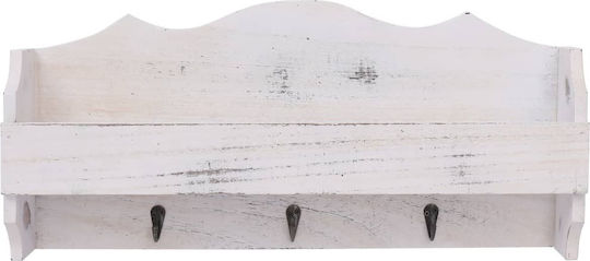 vidaXL Antique Wooden Wall Hanger 3 Hooks White 50x10x23cm
