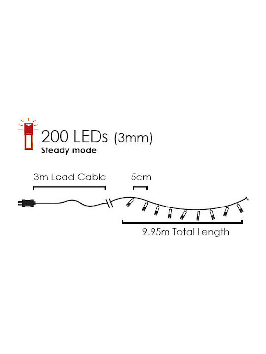 200 Lichterketten LED 10m. Kaltes Weiß in Zeichenfolge 1Stück