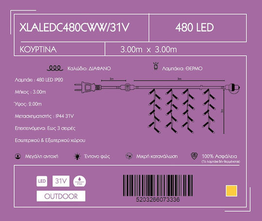 480 Lichterketten LED 3m. x 300cm Warmes Weiß Typ Vorhang 1Stück