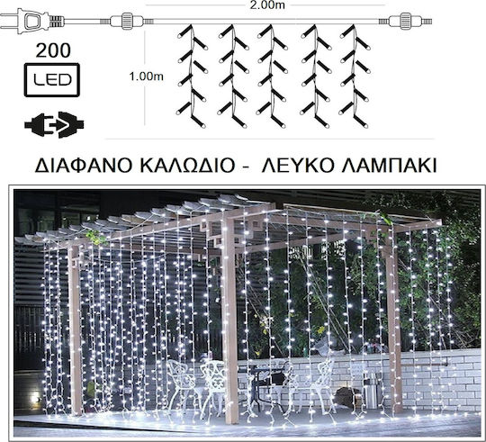 200 Lichterketten LED 2m. x 100cm Kaltes Weiß Typ Vorhang 1Stück