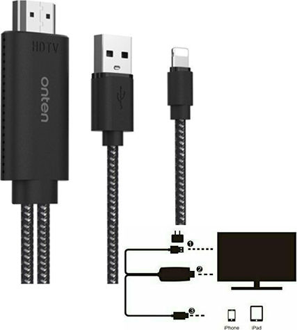 Onten OTN-7523A Braided Cable HDMI male - Lightning male / MHL 2m Μαύρο