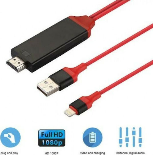 Cablexpert HDMI-Kabel Männlich - Blitzschlag Männlich 1,8m Rote