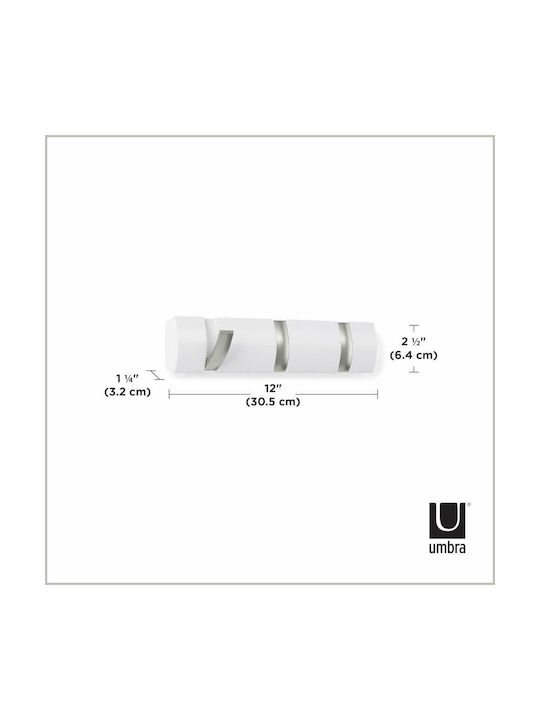 Umbra Κρεμάστρα Τοίχου Flip 3 Hook White Ξύλινη 3 Θέσεων Λευκή 33x3.2x7cm
