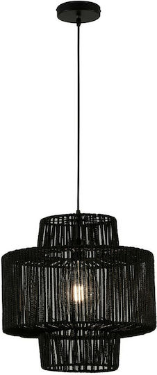 Viokef Ellis Pendant Light Black with Rope for Socket E27 40x40cm