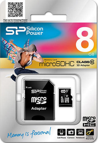 Silicon Power microSDHC 8GB Class 10 High Speed με αντάπτορα